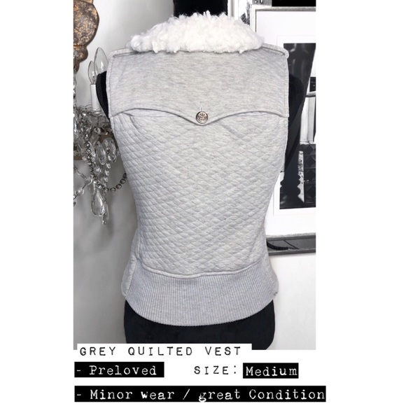 CECICE - GREY QUILTED VEST WITH WHITE FAUX FUR. - Picture 4 of 8